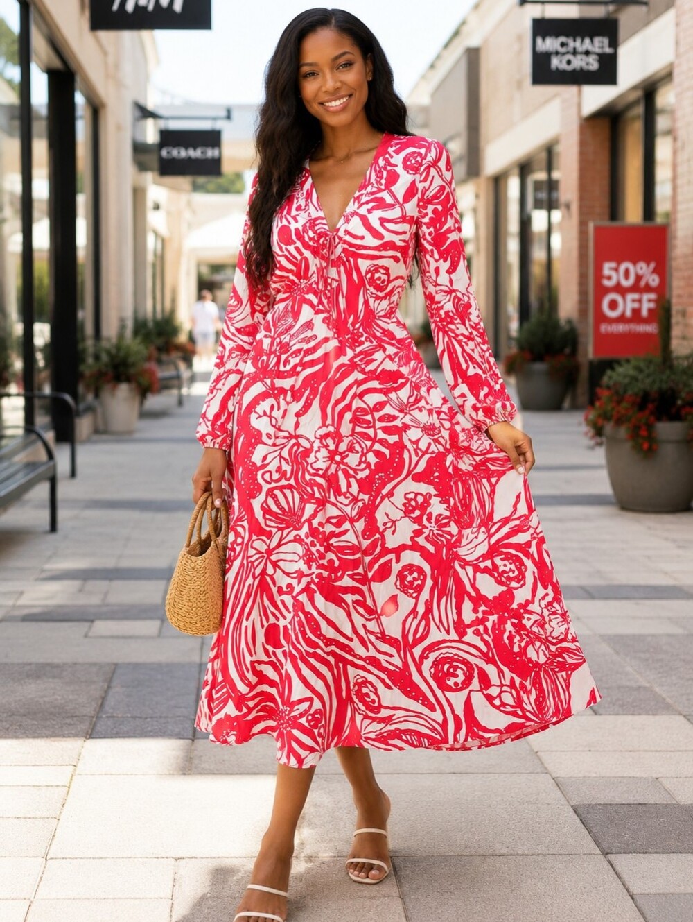 H&M Patterned Dress Tie Detail XS